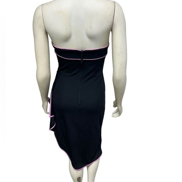 90’s Vintage Betsy and Adam Black Strapless Dress Pink Accent Asymmetrical Knee - Picture 5 of 10